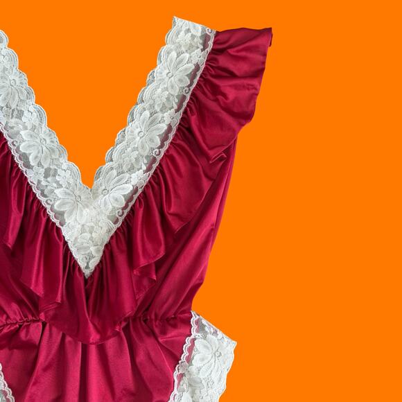 70's 80's vintage romantic ruffled lace teddy hi cut lingerie one piece SMALL - Picture 3 of 8